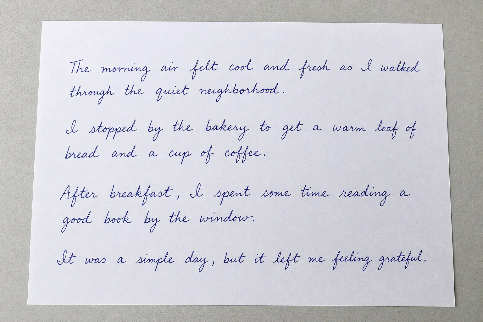 Example of six clear handwriting lines on unlined paper for the photo analyzer